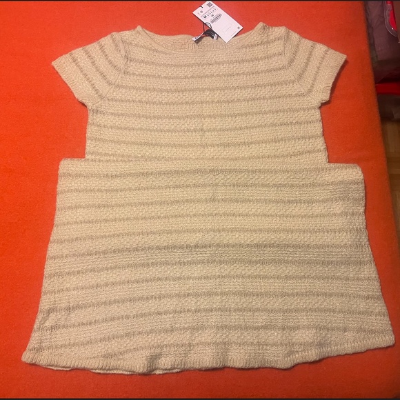 Zara golden yellow touch of wool  knit midi dress metallic contrast details NWT - Picture 3 of 8